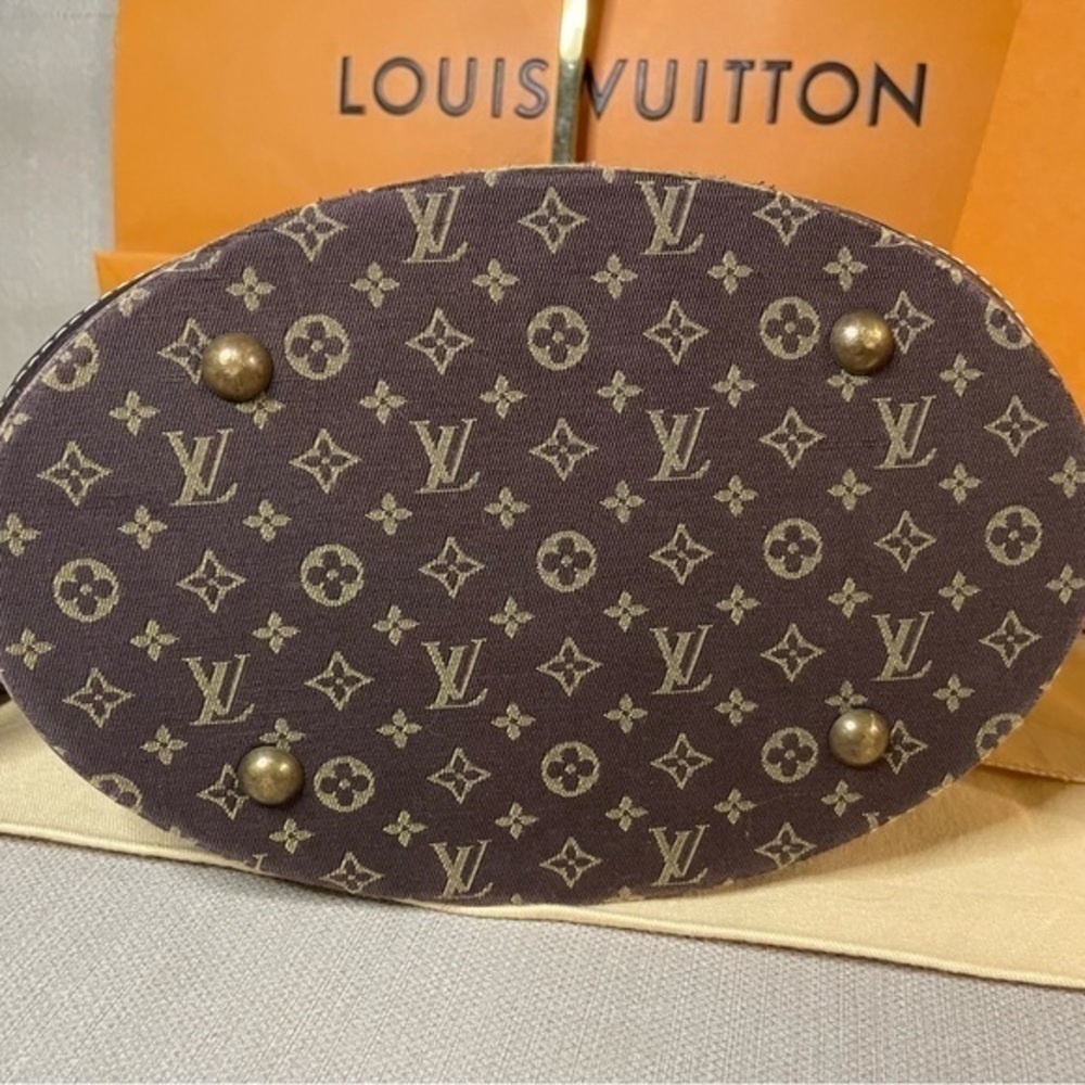 Authentic LOUIS VUITTON Monogram Mini Lin Bucket PM Shoulder Bag Brown - Picture 2 of 13
